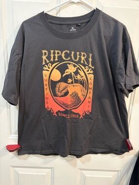 Rip Curl Black Tee with Orange and Yellow Surf Graphic
